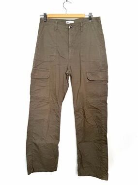 Zara Olive Green Utility Cargo Pants Straight Leg Cotton Twill Size 8